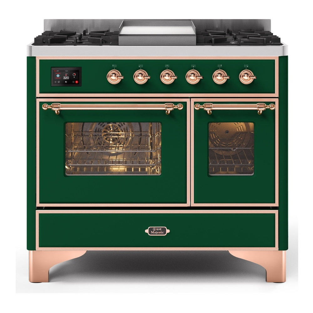 ILVE Majestic II 40" Dual Fuel Range 6 Sealed Burners, Triple Glass Door, Emerald Green, Copper Knobs-LP