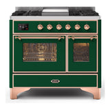 ILVE Majestic II 40" Dual Fuel Range 6 Sealed Burners, Triple Glass Door, Emerald Green, Copper Knobs-LP