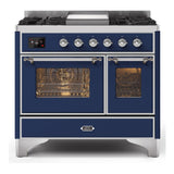 ILVE Majestic II 40" Dual Fuel Range 6 Sealed Burners, Triple Glass Door, Midnight Blue, Chrome Knobs-Natural Gas