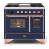ILVE Majestic II 40" Dual Fuel Range 6 Sealed Burners, Triple Glass Door, Midnight Blue, Copper Knobs-LP