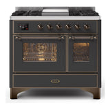ILVE Majestic II 40" Dual Fuel Range 6 Sealed Burners, Triple Glass Door, Graphite Matte Burnished Knobs-LP