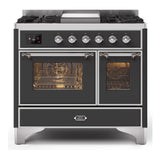 ILVE Majestic II 40" Dual Fuel Range 6 Sealed Burners, Triple Glass Door, Graphite Matte, Chrome Knobs-Natural Gas