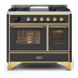 ILVE Majestic II 40" Dual Fuel Range 6 Sealed Burners, Triple Glass Door, Graphite Matte, Brass Knobs-LP