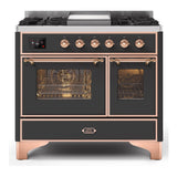 ILVE Majestic II 40" Dual Fuel Range 6 Sealed Burners, Triple Glass Door, Graphite Matte, Copper Knobs-LP