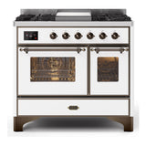 ILVE Majestic II 40" Dual Fuel Range 6 Sealed Burners, Triple Glass Door, White, Burnished Knobs-Natural Gas