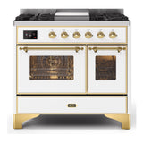 ILVE Majestic II 40" Dual Fuel Range 6 Sealed Burners, Triple Glass Door, White, Brass Knobs-LP