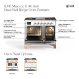 ILVE Majestic II 40" Dual Fuel Range 6 Sealed Burners, Triple Glass Door, Blue Grey, Copper Knobs-Natural Gas
