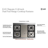 ILVE Majestic II 40" Dual Fuel Range 6 Sealed Burners, Triple Glass Door, Antique White, Brass Knobs-Natural Gas