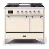 ILVE Majestic II 40" Dual Fuel Range 6 Sealed Burners, Solid Door, Antique White, Chrome Knobs-LP