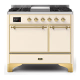 ILVE Majestic II 40" Dual Fuel Range 6 Sealed Burners, Solid Door, Antique White, Brass Knobs-LP