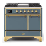 ILVE Majestic II 40" Dual Fuel Range 6 Sealed Burners, Solid Door, Blue Grey, Brass Knobs-LP