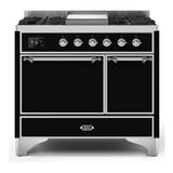 ILVE Majestic II 40" Dual Fuel Range 6 Sealed Burners, Solid Door, Glossy Black, Chrome Knobs-Natural Gas