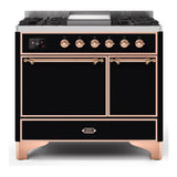 ILVE Majestic II 40" Dual Fuel Range 6 Sealed Burners, Solid Door, Glossy Black, Copper Knobs-Natural Gas
