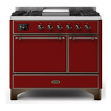 ILVE Majestic II 40" Dual Fuel Range 6 Sealed Burners, Solid Door, Burgundy, Burnished Knobs-Natural Gas