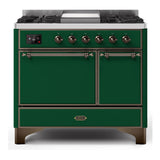 ILVE Majestic II 40" Dual Fuel Range 6 Sealed Burners, Solid Door, Emerald Green, Burnished Knobs-Natural Gas