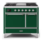 ILVE Majestic II 40" Dual Fuel Range 6 Sealed Burners, Solid Door, Emerald Green, Chrome Knobs-LP