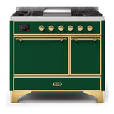 ILVE Majestic II 40" Dual Fuel Range 6 Sealed Burners, Solid Door, Emerald Green, Brass Knobs-Natural Gas