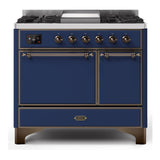 ILVE Majestic II 40" Dual Fuel Range 6 Sealed Burners, Solid Door, Midnight Blue, Burnished Knobs-Natural Gas