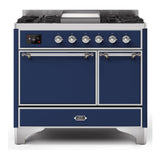 ILVE Majestic II 40" Dual Fuel Range 6 Sealed Burners, Solid Door, Midnight Blue, Chrome Knobs-LP
