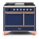 ILVE Majestic II 40" Dual Fuel Range 6 Sealed Burners, Solid Door, Midnight Blue, Copper Knobs-Natural Gas
