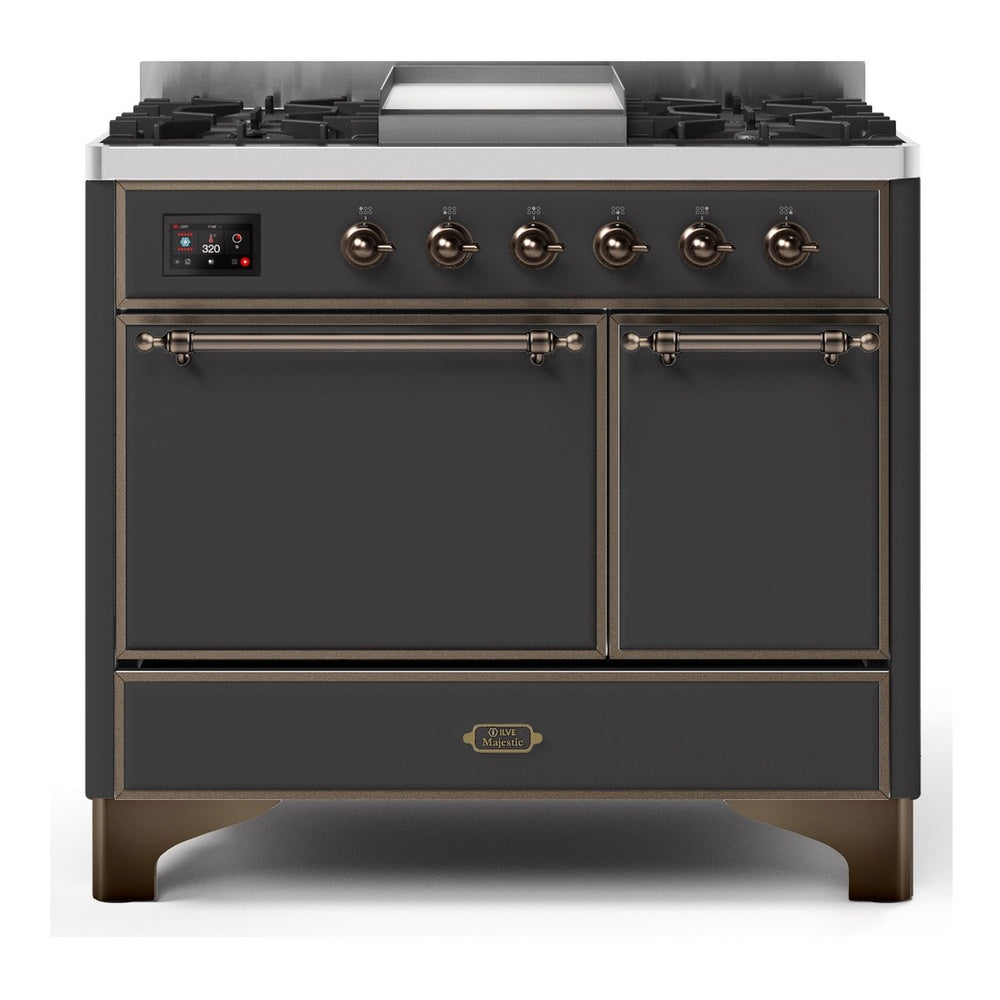 ILVE Majestic II 40" Dual Fuel Range 6 Sealed Burners, Solid Door, Graphite Matte, Burnished Knobs-Natural Gas