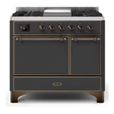 ILVE Majestic II 40" Dual Fuel Range 6 Sealed Burners, Solid Door, Graphite Matte Burnished Knobs-LP