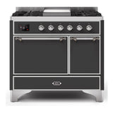 ILVE Majestic II 40" Dual Fuel Range 6 Sealed Burners, Solid Door, Graphite Matte, Chrome Knobs-Natural Gas