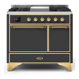 ILVE Majestic II 40" Dual Fuel Range 6 Sealed Burners, Solid Door, Graphite Matte, Brass Knobs-Natural Gas