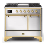 ILVE Majestic II 40" Dual Fuel Range 6 Sealed Burners, Solid Door, Stainless Steel, Brass Knobs-Natural Gas