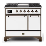 ILVE Majestic II 40" Dual Fuel Range 6 Sealed Burners, Solid Door, White, Burnished Knobs-Natural Gas