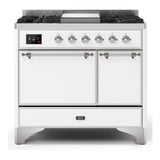 ILVE Majestic II 40" Dual Fuel Range 6 Sealed Burners, Solid Door, White, Chrome Knobs-LP