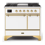 ILVE Majestic II 40" Dual Fuel Range 6 Sealed Burners, Solid Door, White, Brass Knobs-LP